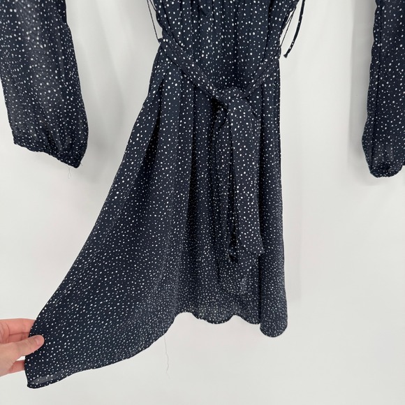 Loft Navy Blue/White Speck Long Sleeve V-Neck Dress Women's Sz 6 - Picture 5 of 12